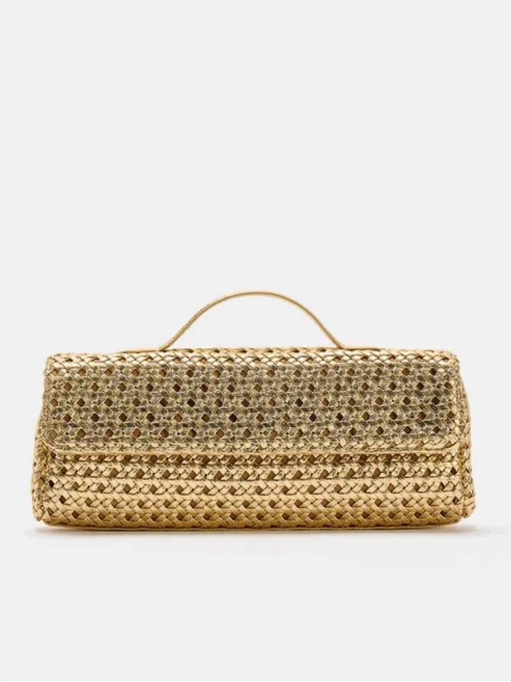 New Zara Gold Woven Envelope Bag with Gold Chain Crossbody Strap and Top Handle